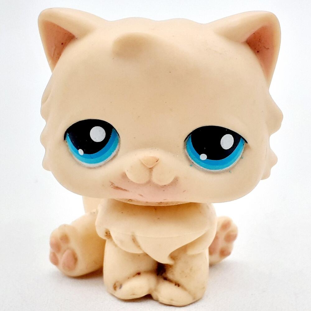 Littlest Pet Shop Beige Cat Kitten Figure Blue Eyes 2007 Hasbro LPS Toy Pet